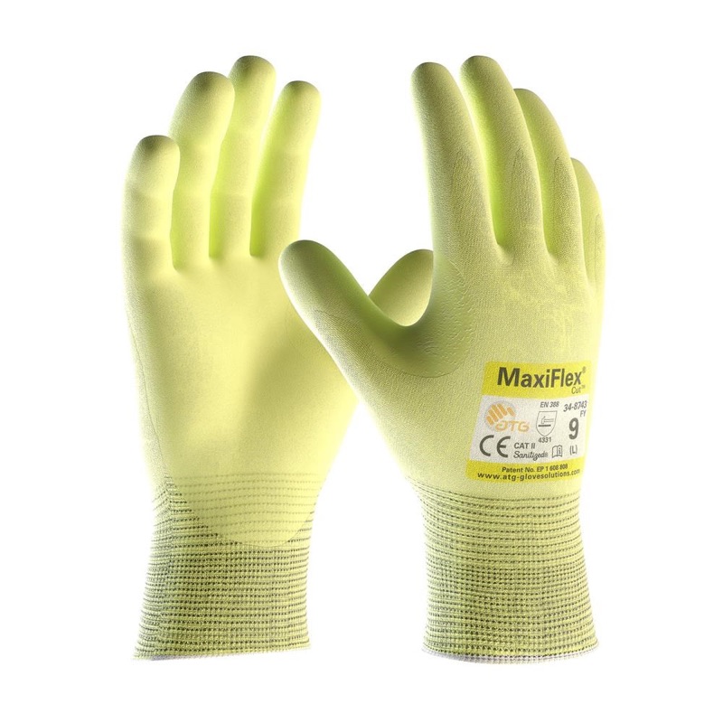 ATG MaxiFlex 34-8743 Cut 3 Gloves Fluro Yellow x 11