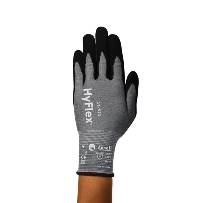 Ansell HyFlex Cut Resist Glove Cut D, Touchscreen, Nitrile Grey x Size 6