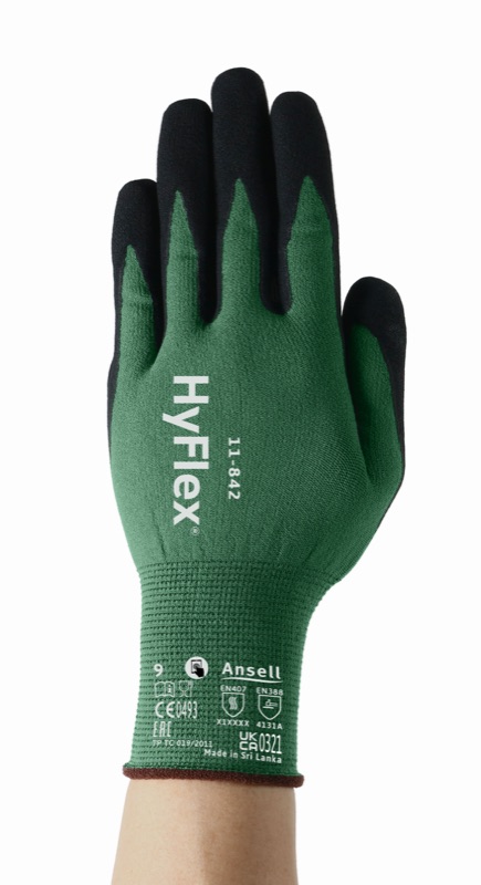 Ansell Hyflex 11-842 General Purpose Nitrile Glove With Recycled Nylon Liner Green Black x Size Large