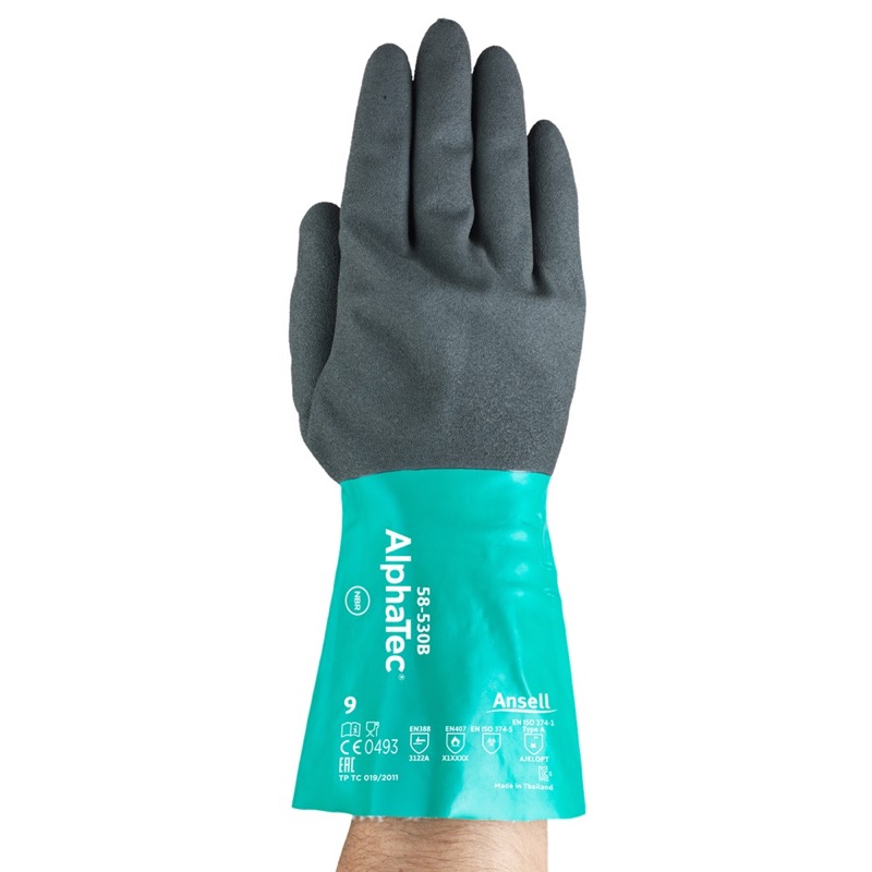 Ansell AlphaTec 58-530B Chemical Resistant Gloves Black/Green x Size 8