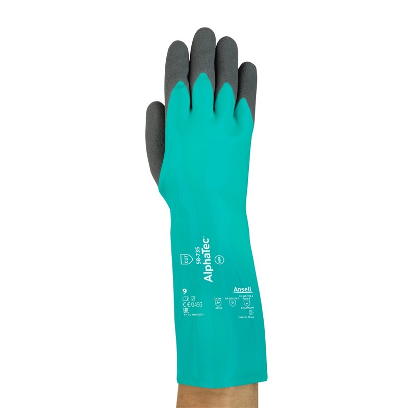 Ansell AlphaTec 58-735 Chemical and Cut Resistant Nitrile Gloves Green x Size 7