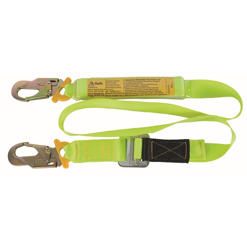 Shock Absorbing Lanyard B-Safe Web 2M-0.7M Adjus Steel Snap Hooks 50KG-140KG