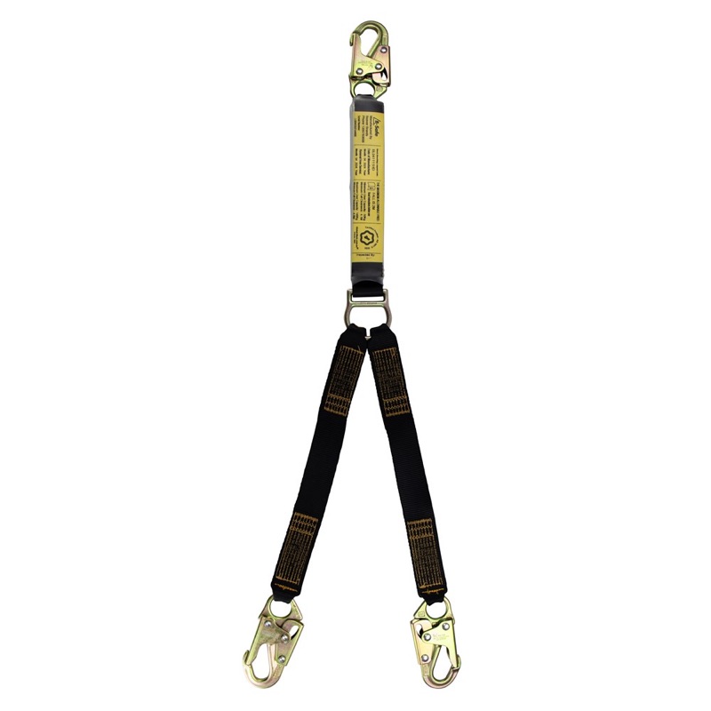 Shock Absorbing Lanyard B-Safe Web Twin 1M Steel Snap Hooks 50KG-140KG