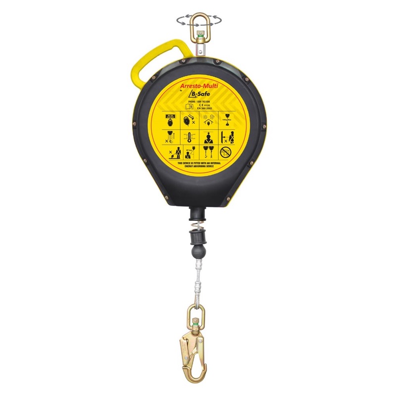 Inertia Reel Arresto Cable Swivel Mount HD Hook Plastic Housing 140kg x30m Ea