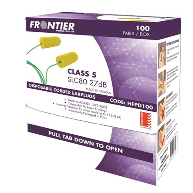 Frontier Disposable Corded Earplugs Yellow x Class 5